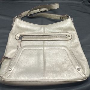 Tignanello Leather Silver Shoulder Bag